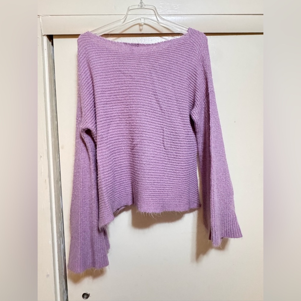 BP Nordstrom Flare Bell Sleeve Sweater Knitted Lilac Purple Like New Medium - Picture 5 of 6